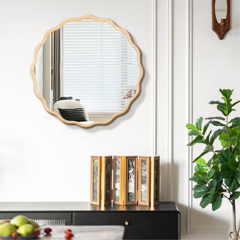 Miroir de meuble-lavabo en bois massif, 31 po x 31 po, Bois naturel, Cercle