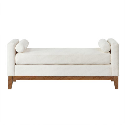 Large Upholstered Boucle Fabric Ottoman With Pillows,Comfort Padded Window Bench For Living Room,Entryway Bench-Ivory