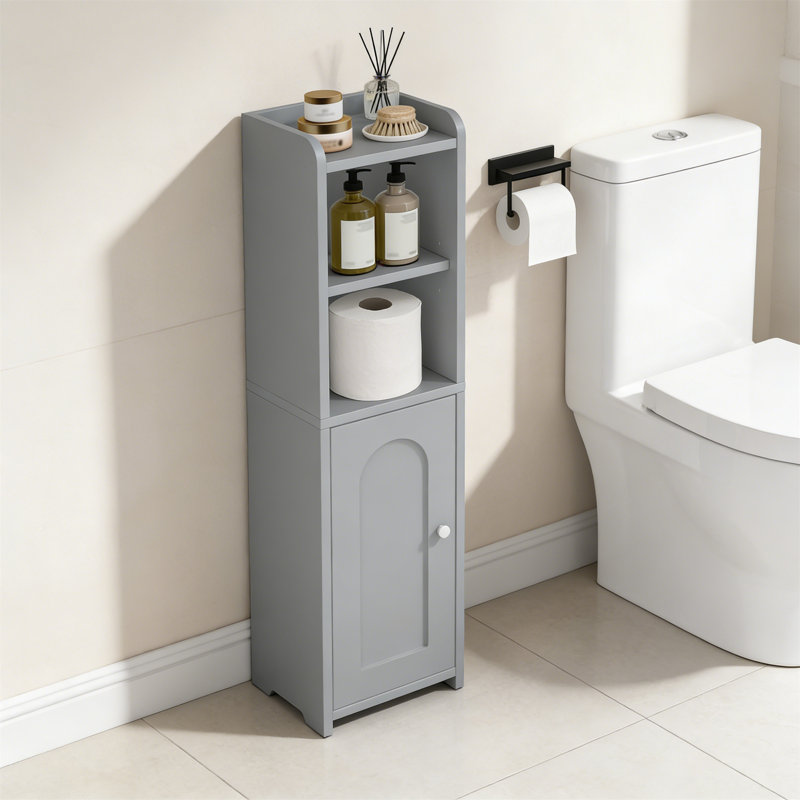 Gray Narrow Corner Bathroom Storage Cabinet With Doors And Adjustable Shelf, Gray