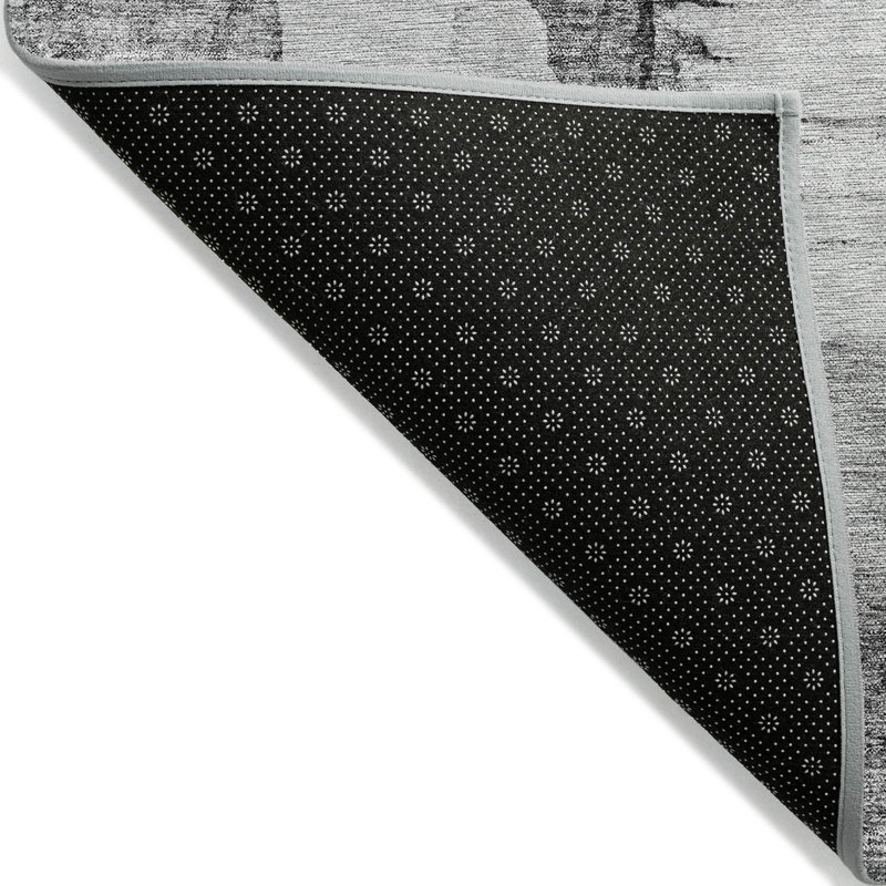 8' X 10' Grey Silver And Charcoal Abstract Washable Indoor Outdoor Area Rug