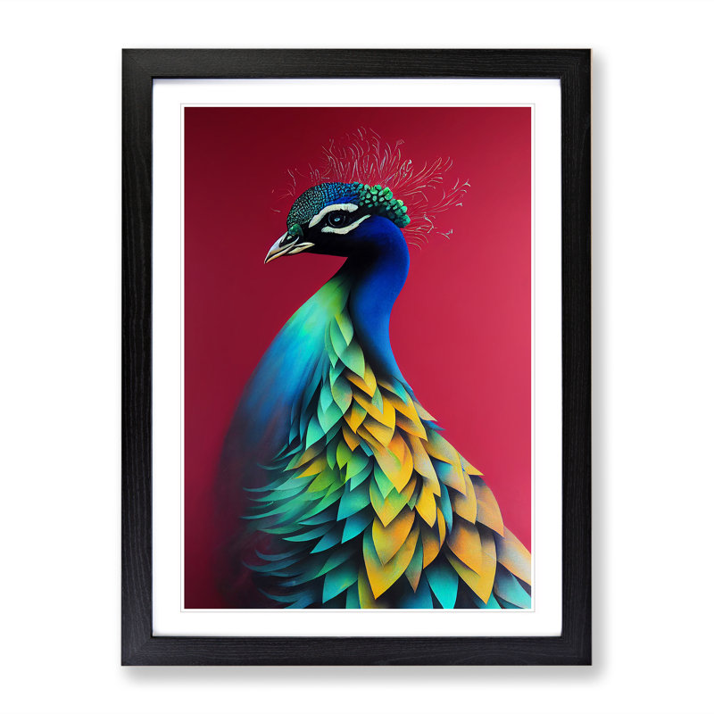 Peacock Beauty - Single Picture Frame Print, Black Framed, 46cm H x 34cm W x 2cm D