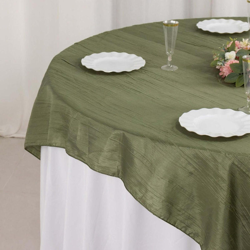 72"X72" Accordion Crinkle Taffeta Table Overlay, Square Tablecloth Topper, Sage Green