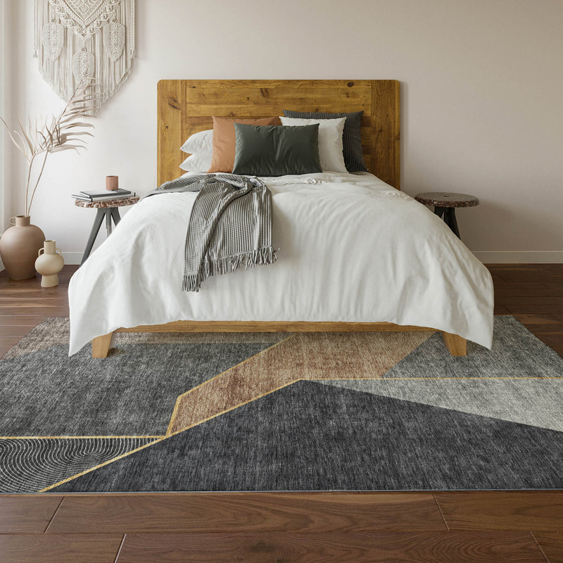 Tapis gris anthracite lavable à la machine Premium Cerrito, Rectangulaire 3 pi x 5 pi