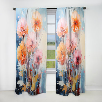 Verdone Dandelion Representation Multicolored Acrylic II - Traditional Velvet Curtain - 1 Panel
