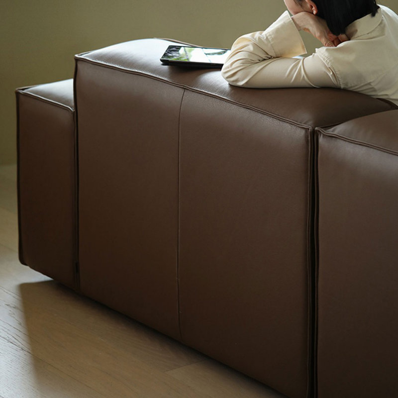 Canapé modulaire brun en cuir véritable, H 28,35 po x l 94,49 po x P 37,4 po