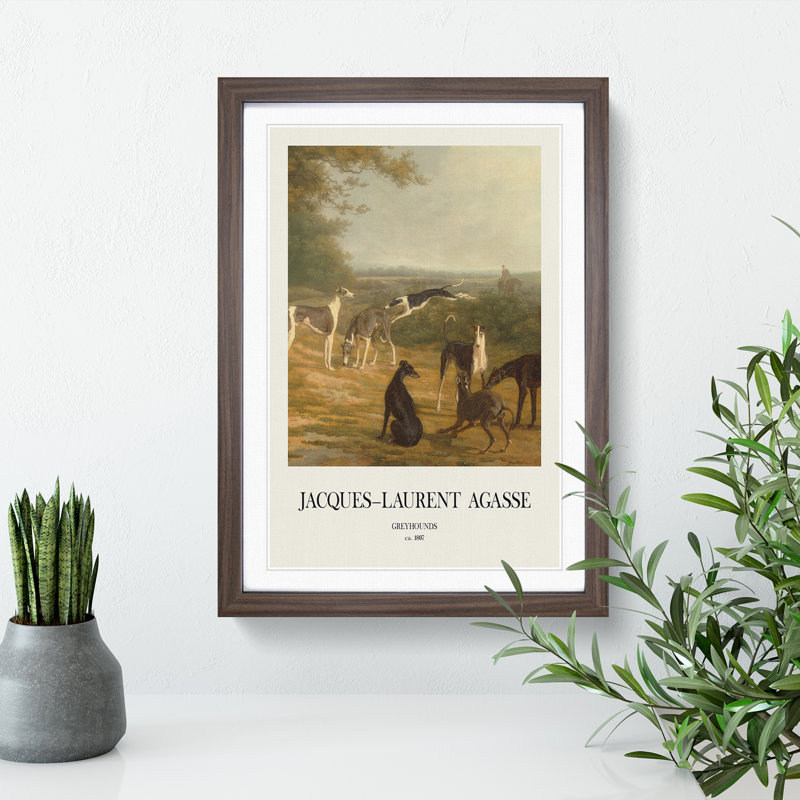 Nine Greyhounds Vol.1 by Jacques-Laurent Agasse - Picture Frame Painting, 36cm H x 27cm W x 2cm D, Walnut