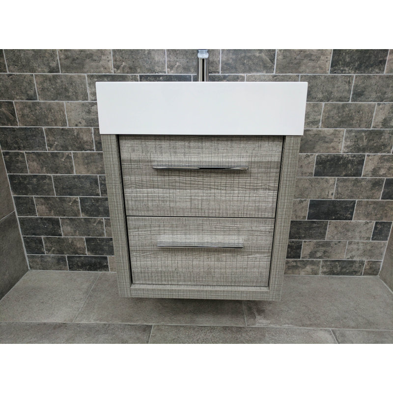 Walker 500mm Wall Mount Vanity Unit, Grey Ash
