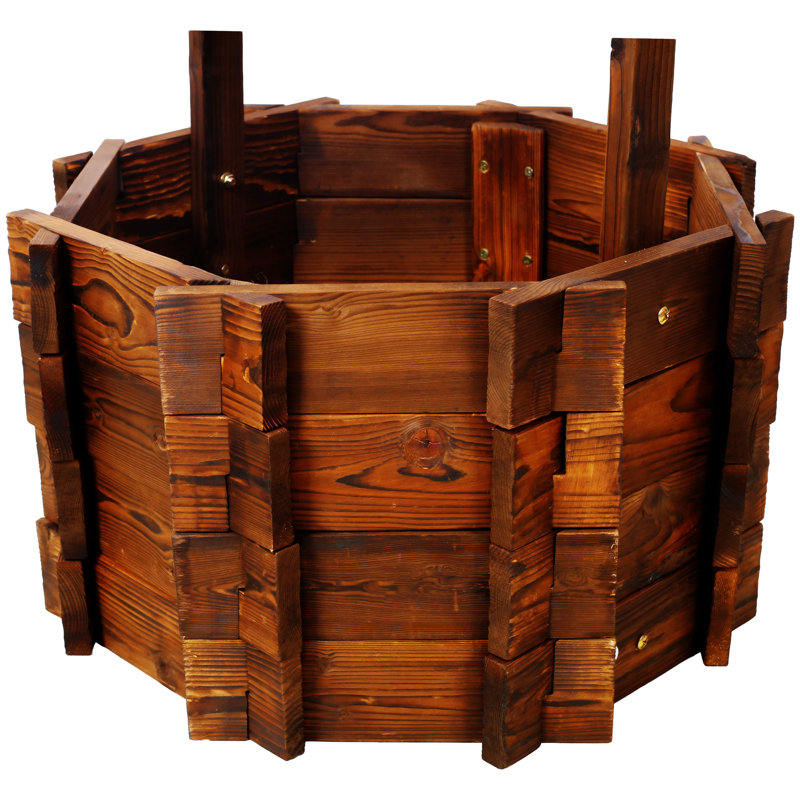 Rustic Wooden Wishing Well Planter Outdoor Home Décor For Patio