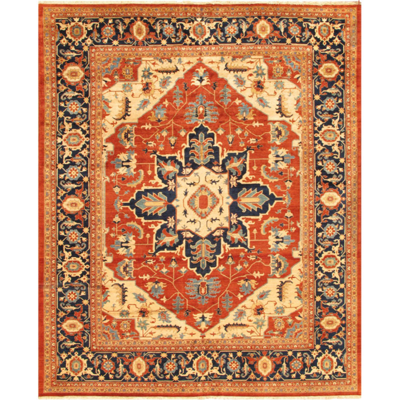 Rustic Serapi Rust Orange Hand-Knotted Wool Square Rug