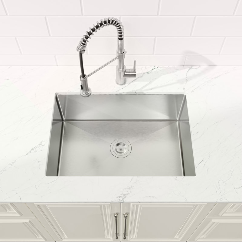 Stainless Steel Kitchen Sink, 27″X19″ Single Bowl, Undermount Handmade Sink In Brushed Nickel, With US Standard Drain And Hook, LS-SSBR06