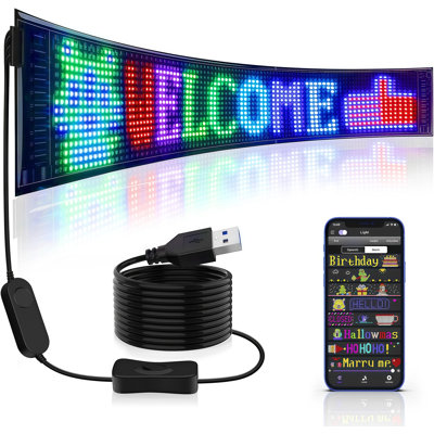 Panneau DEL flexible à pixels, écran matriciel DEL RVB 16x32 avec application Pixeljoy et télécommande 21 touches, pas de 4 mm, 512 DEL FPC, panneau DEL programmable USB 5V pour décoration de voiture, texte personnalisé, décoration de fête