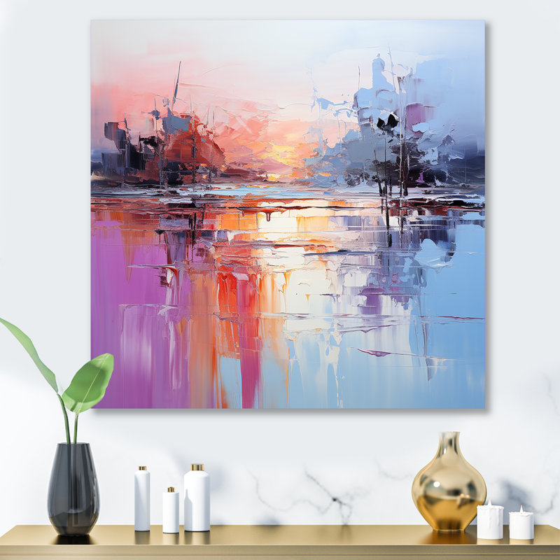 «Purple and Blue Lake Landscapeexpressions», reproduction d'art murale abstraite en métal, H 29 po x l 29 po