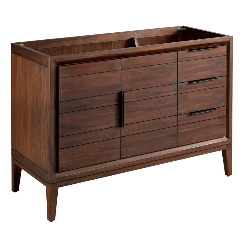 48" Teak Wood Single Bathroom Vanity with Black Handles
