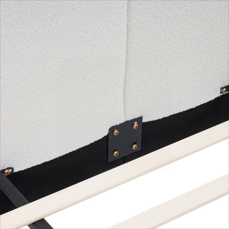 Lit plateforme tapissier, lit en molleton blanc doux, bois massif, capacité de poids de 800 lb, très grand cadre pour la chambre principale