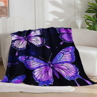 1pc mauve papillon flanelle couverture douce magique fantaisie élégante, colorée, artistique, fantaisiste pour canapé / lit / voyage 60 * 80