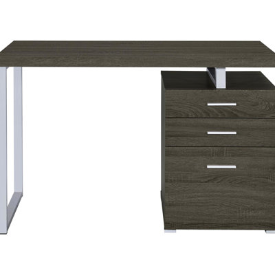 Bureau gris patiné avec 3 tiroirs spacieux et une surface de travail élégante pour 3 utilisateurs