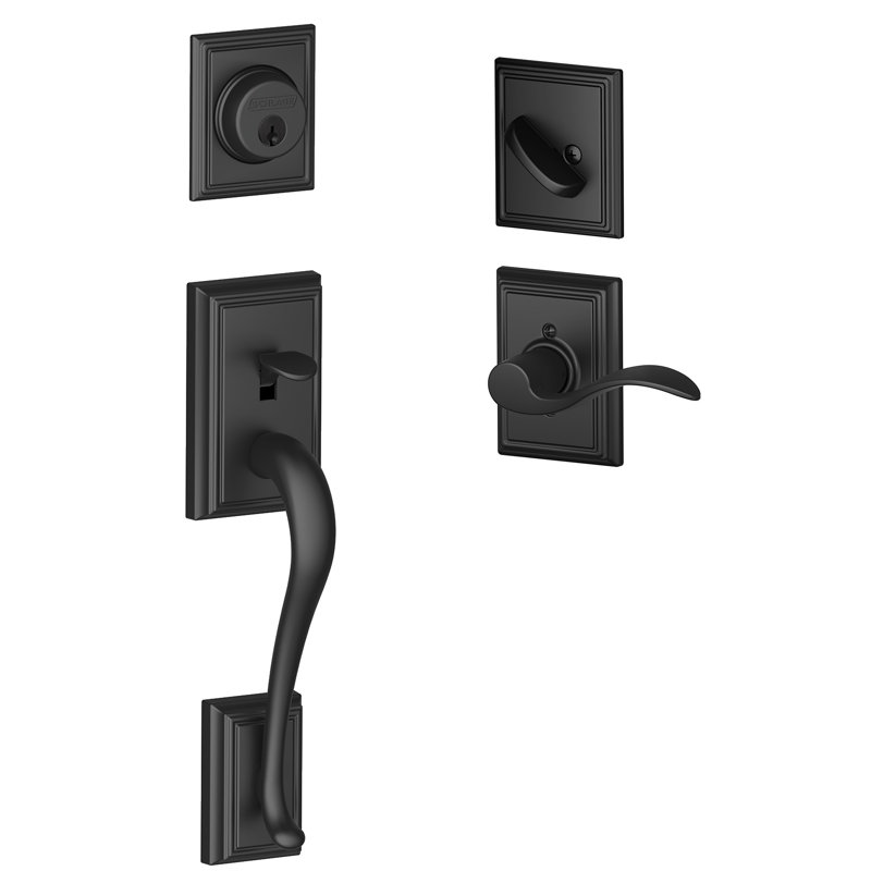 Addison Handleset with Deadbolt and Accent Door Lever and Rosette, Matte Black, Right, Yes