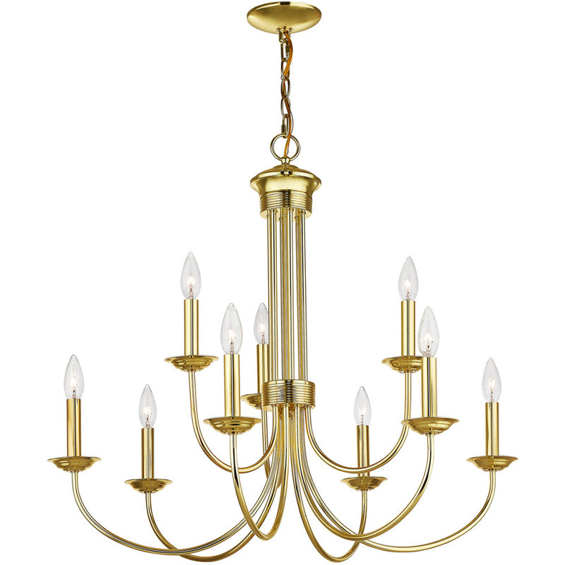 Lustre style chandelier 9 lumières Arunvir, Laiton poli