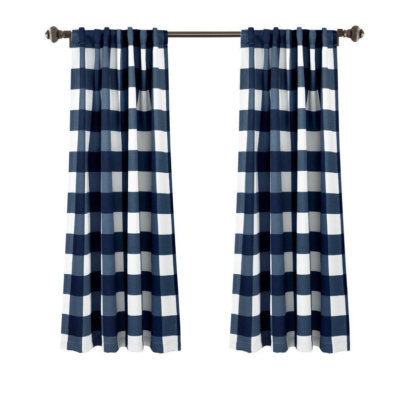 Kelly Checker Room Darkening Curtain Pair, Navy, 52" W X 63" L