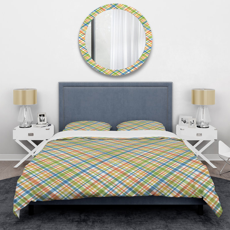 Ensemble de housse de couette en microfibre multicolore à carreaux bleu / vert / rouge 3 pièces