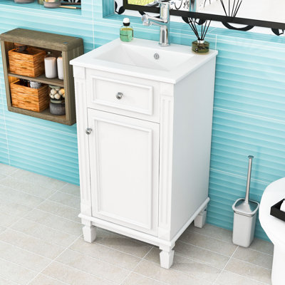 Modern Space-Saving Bathroom Vanity with Integrated Sink, Adjustable Shelf and Soft-Close Door