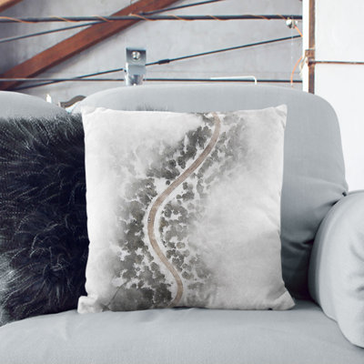 Road Through a Winter Forest Cushion with Filling