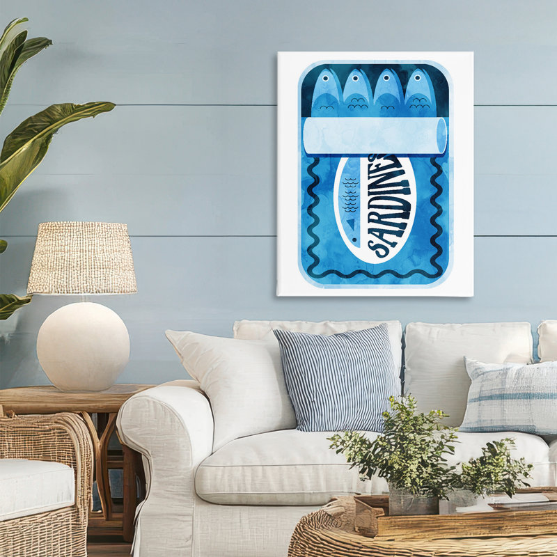 Toile de sardines en conserve moderne, design par Lil 'Rue, H 30 po x l 24 po