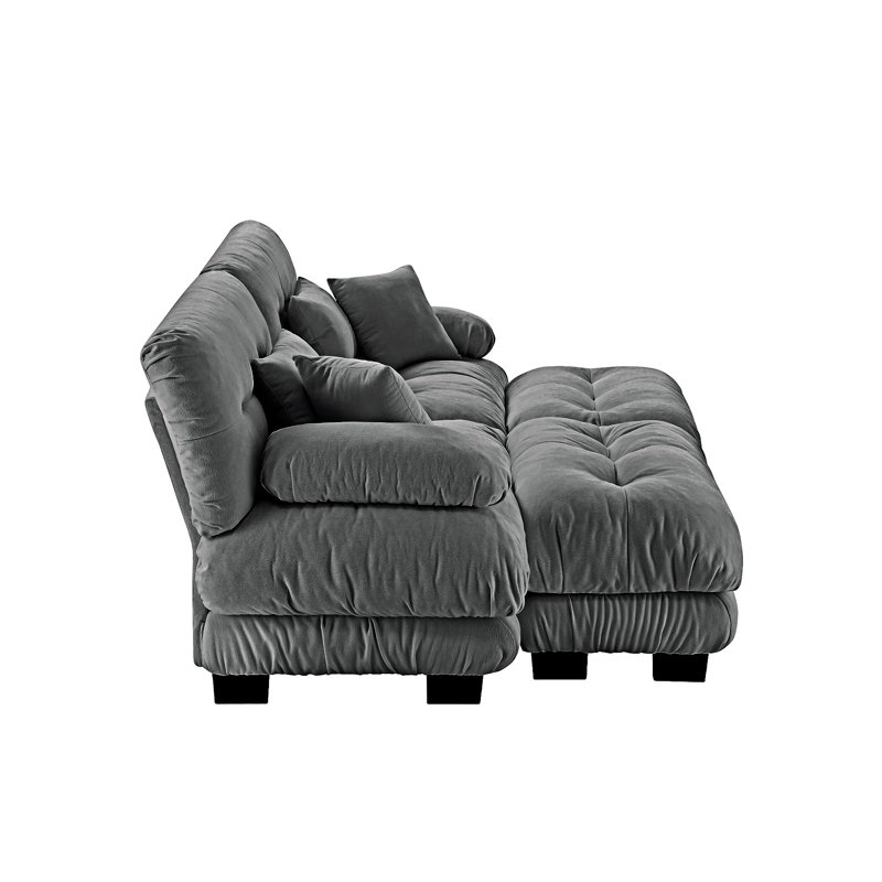 Canapé rembourré avec coussins et repose-pieds convertibles