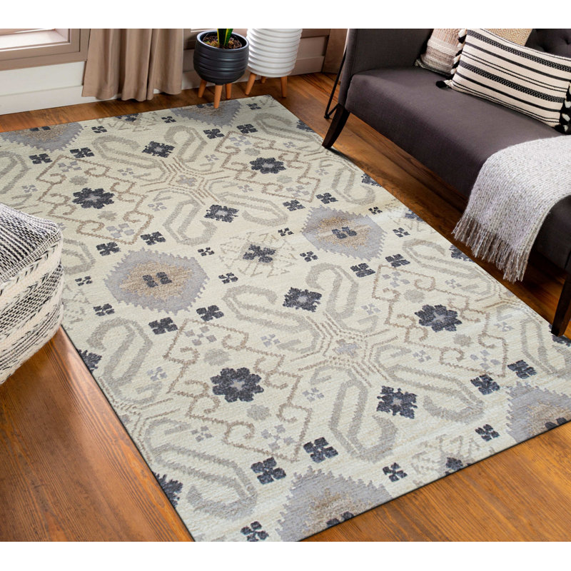 Tapis traditionnel en laine noué à la main gris Quinn Oushak, Rectangulaire 8 pi x 10 pi