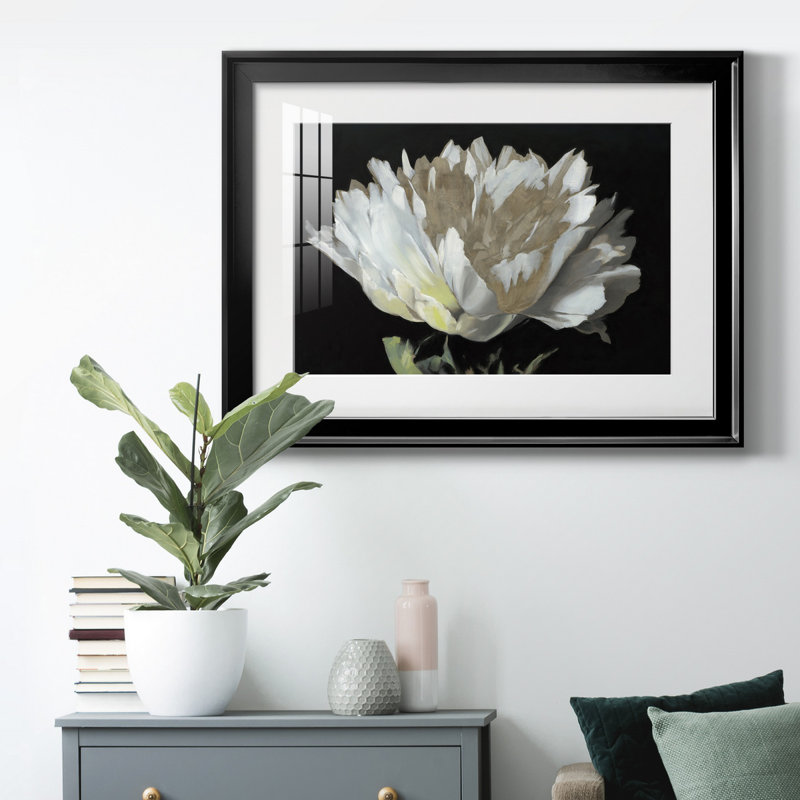 " WHITE PEONY ", 18.5" H x 24.5" W x 1.5" D, Black Framed