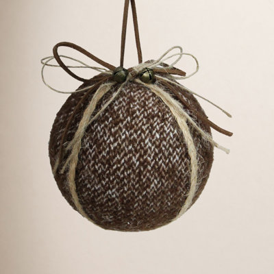 Brown Tweed with Jingle Bells Christmas Ball Ornament 4" (100mm)