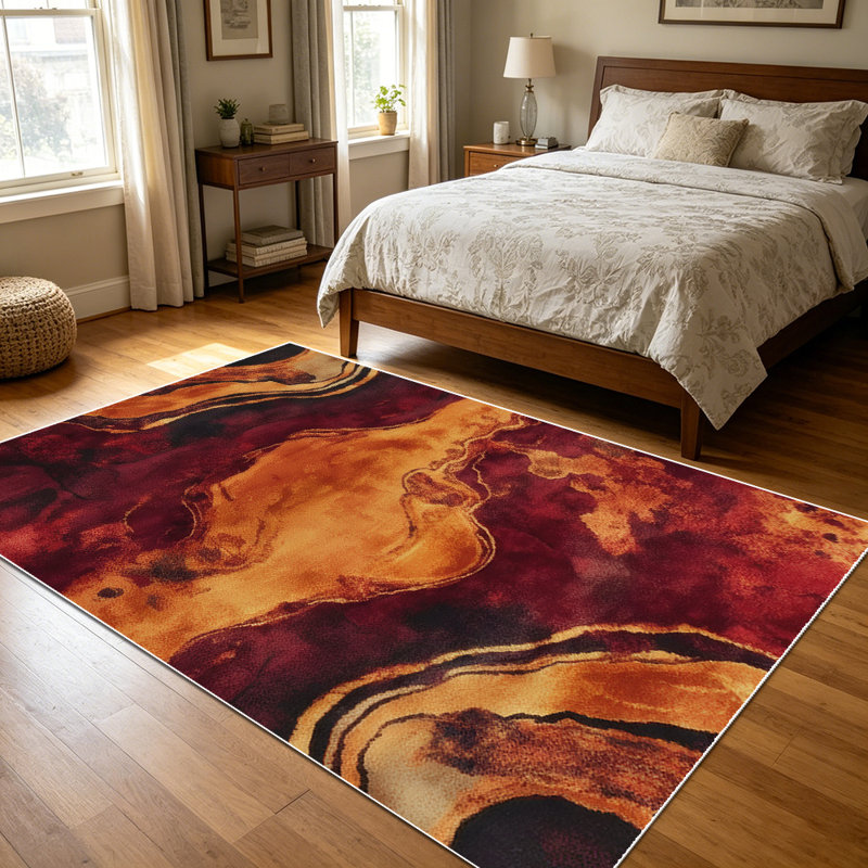 1PC burnt orange burgundy agate fluid abstract print area rugs for Living Room, Soft and Comfortable, Suitable for all seasons, easy-to-maintain, machine washable Indoor floor mat, Under Table Farmhouse suitable for dining table, entryway, bedroom,