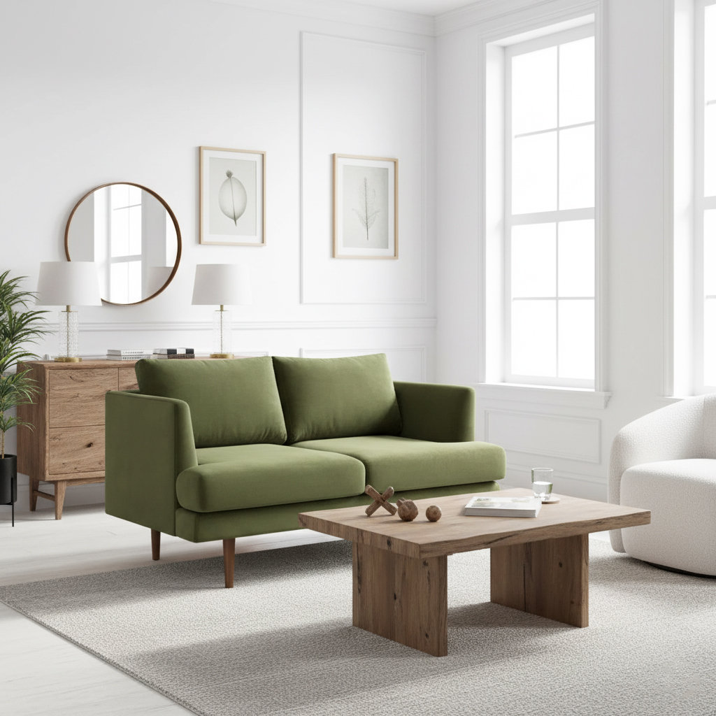Miller 56" Upholstered Loveseat, Olive Green Velvet