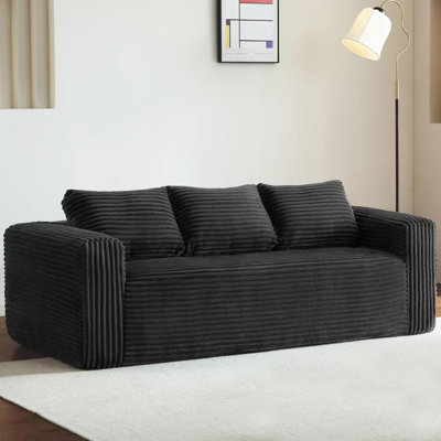 Petit canapé moderne 3 places en velours côtelé, livré en boîte, mousse à mémoire de forme, sans montage, idéal pour la lecture et la détente, dossier rembourré, accoudoirs arrondis, assise confortable, parfait pour les salons et les home cinémas.