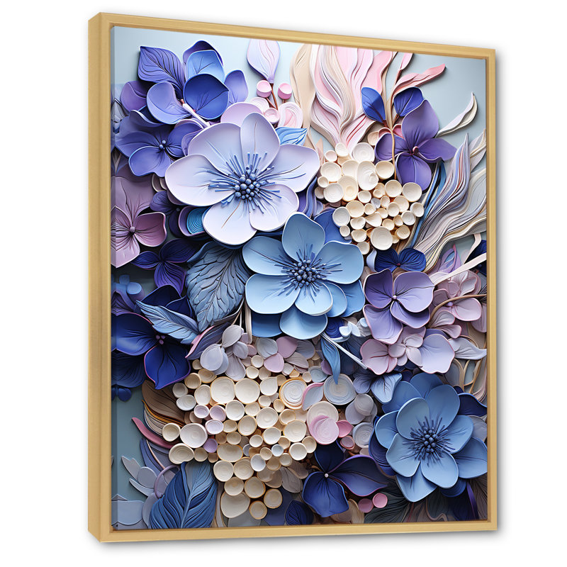 «Mixed Media Hydrangea Fusion», reproduction d'art sur toile, Cadre naturel flottant, H 40 po x l 30 po x P 1,5 po