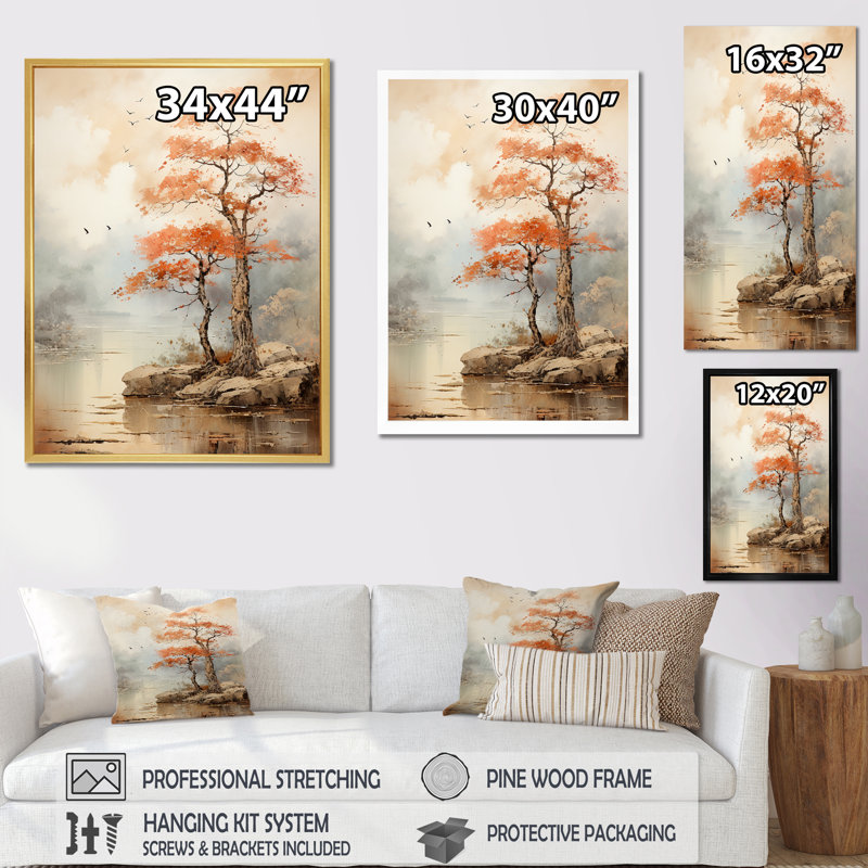 «Beige Tones Maple Tree I», reproduction sur toile, Cadre photo blanc, H 20 po x l 12 po x P 1 po
