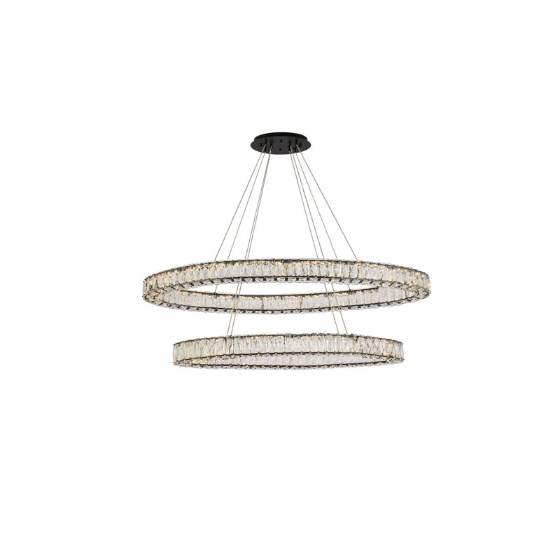 Steveson 2-Light Crystal Oval LED Chandelier, 12" H x 48" W x 18.1" D, Black