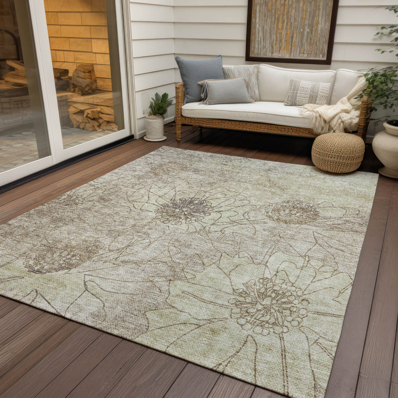Machine Washable Indoor/Outdoor Leavittsburg ACN2235 Floral Rug, Rectangle 9' x 12'
