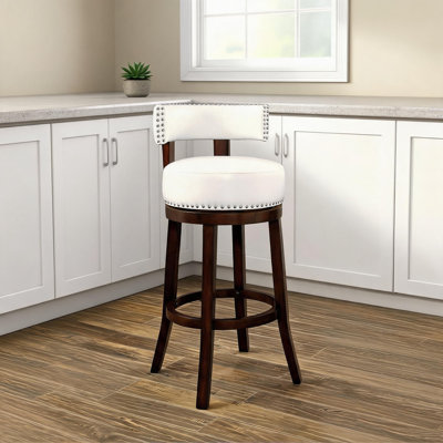 Ensemble de 2 tabourets de bar pivotants de 30 pouces, avec revêtement en tissu blanc pur et pieds en bois de chêne foncé pour comptoir de cuisine