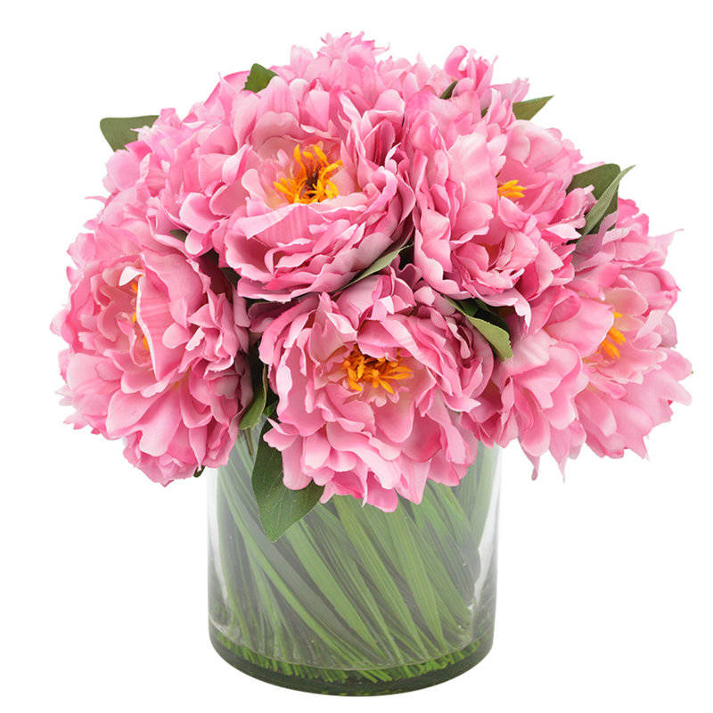 Centre de table pivoine dans un vase, Rose, H 12 po x l 12 po x P 12 po