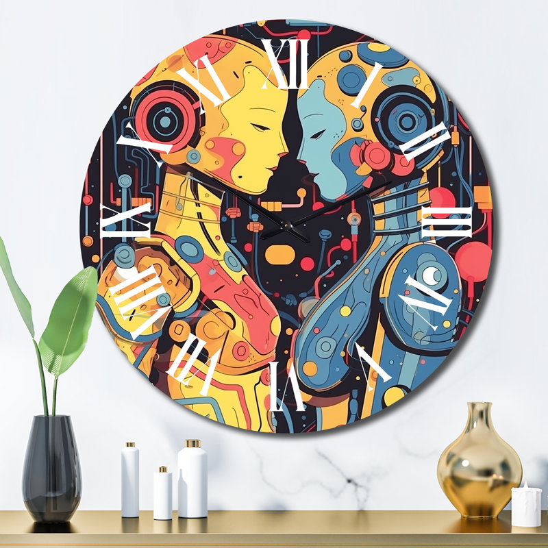 Charmant robot qui célèbre l'amour rétro II - horloge murale robot, Grand