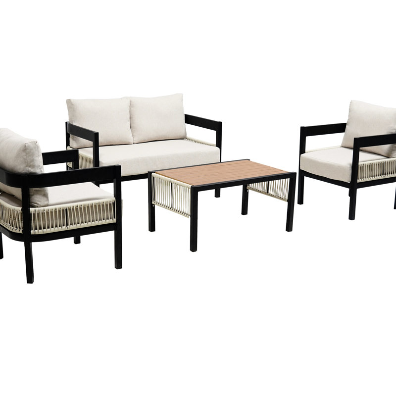 Table d'extérieur beige avec cadre en fer, Beige