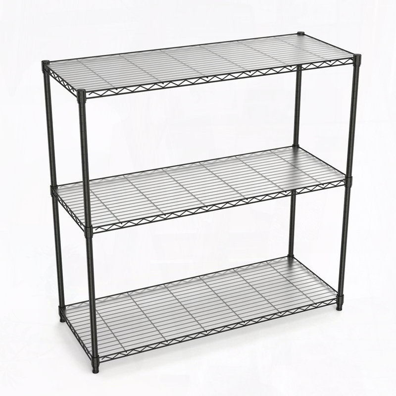 Étagère grillagée robuste à 3 niveaux - capacité de 1050 lb, réglable, avec doublures de tablette, Noir