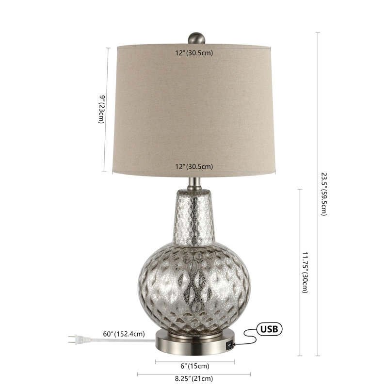 Atlas 24" Silver Mercury Glass Table Lamp with Ivory Shade