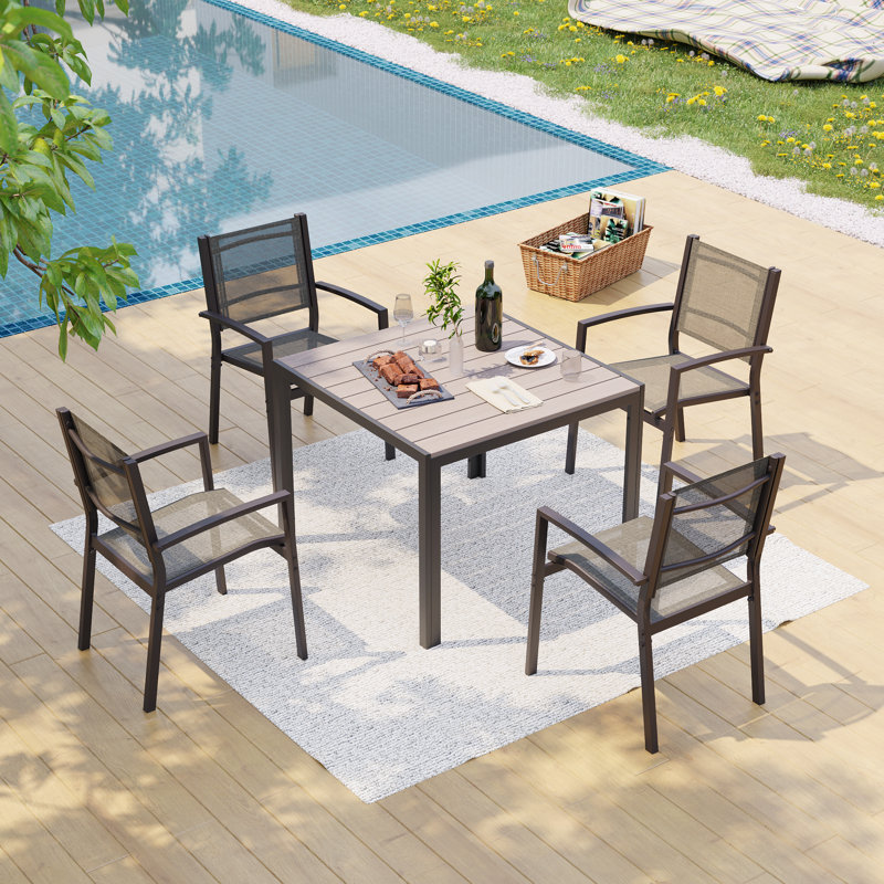 Ensemble de 5 chaises d'extérieur PVC-coated polyester, Gris / brun
