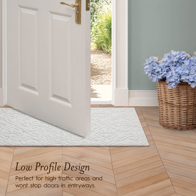 Feya Machine Woven Synthetic Aera Rug in White, Runner 2'2" x 6'