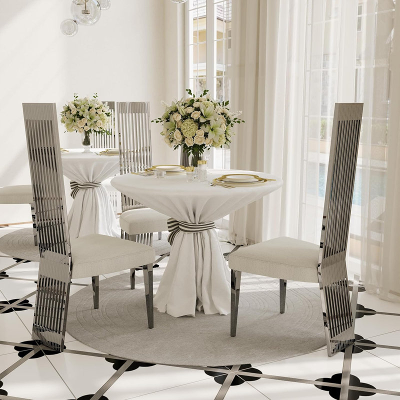 White Dining Chairs With Silver Legs, 4, Silver