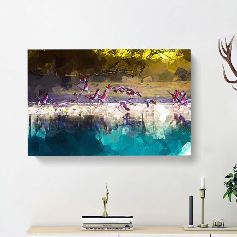 Flamingos Taking Flight in Abstract - Wrapped Canvas, 35cm H x 50cm W x 3cm D