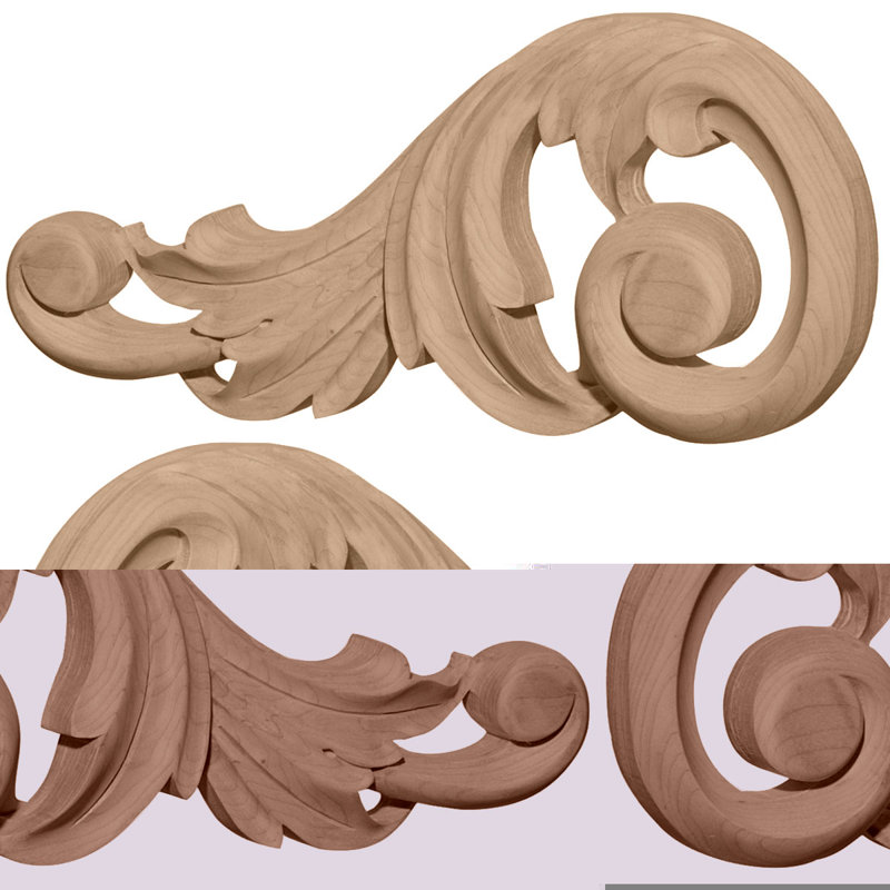 Swaying Scrolls, 4 1/8" H x 9 1/8" W x 3/4" D, Lindenwood
