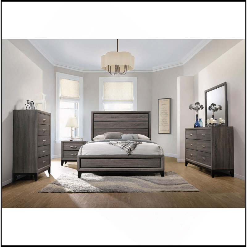 Rustic Grey Oak Queen Panel Bed